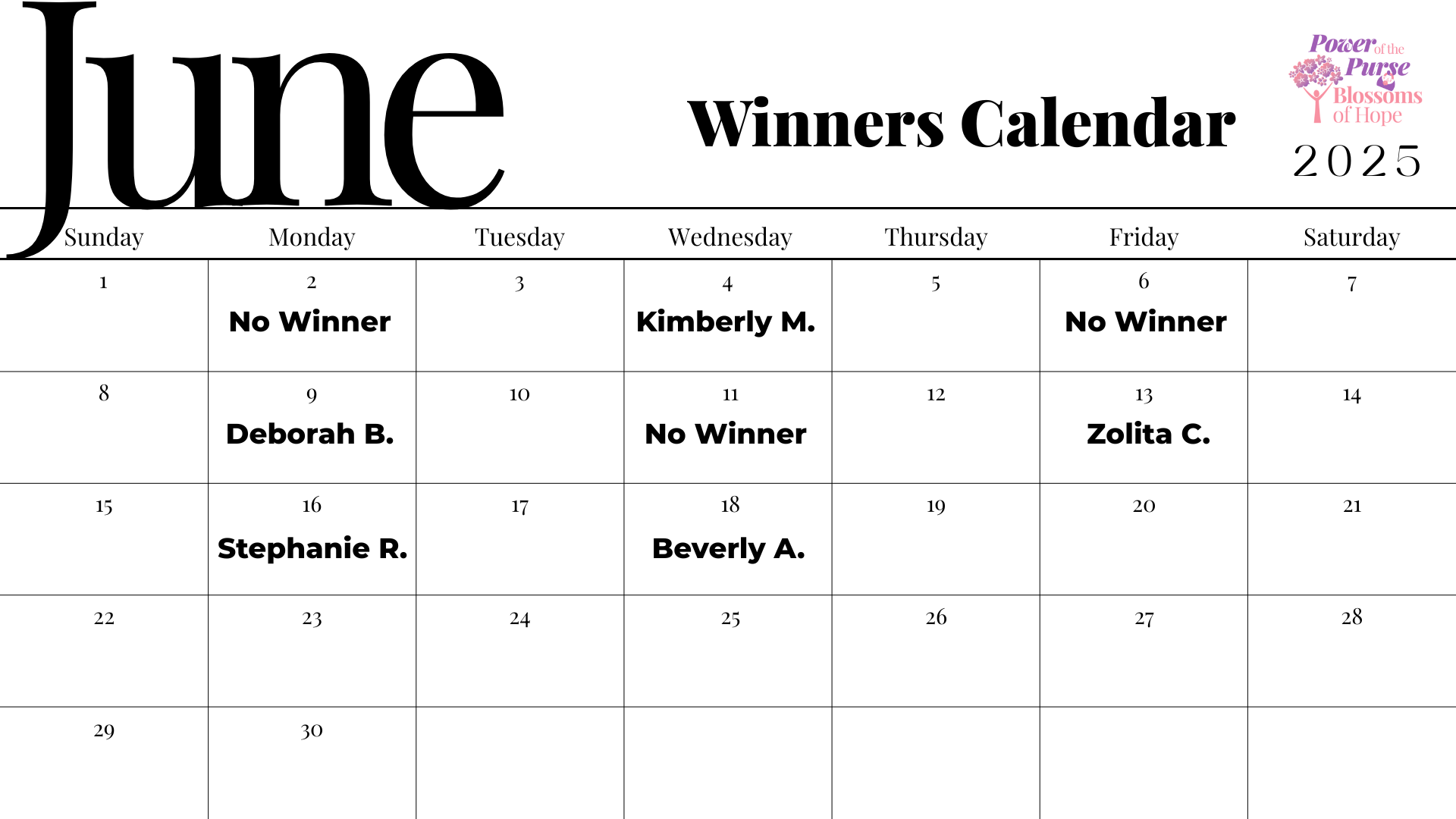 Winners Calendar Winners Calendar